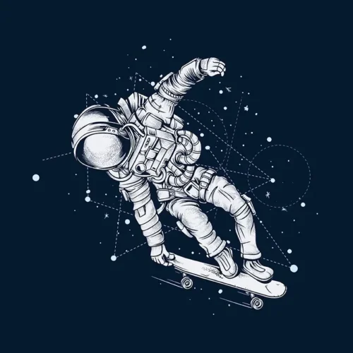 Astronaut Skateboarding In Space
